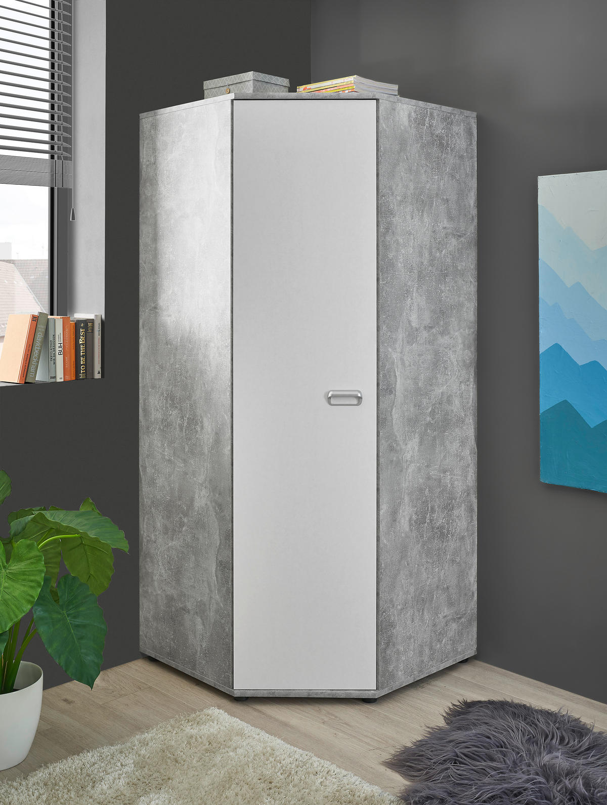 JUGENDZIMMER Matino in Beton hell und Weiß 4 teilig - Grau, Holzwerkstoff (120/200/80cm)