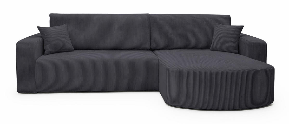 ECKSOFA TEEO Cord Grau 170 cm L-Form beidseitig - Schwarz/Grau, Kunststoff/Textil (170/275cm) - Homebook