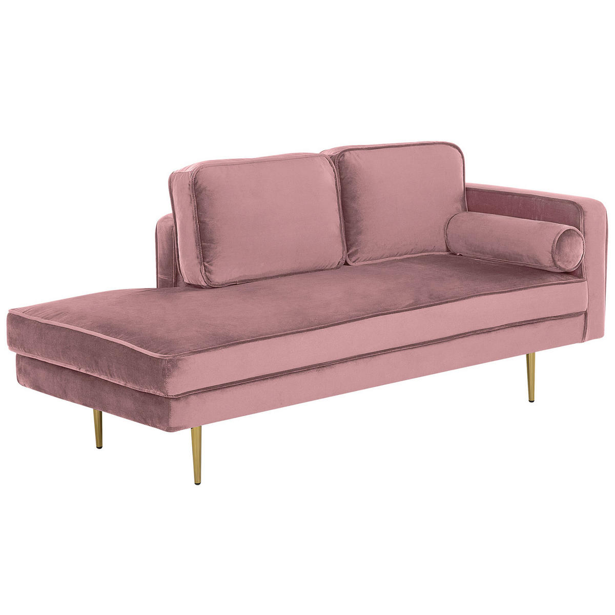 CHAISELONGUE Samtstoff rosa rechtsseitig Miramas - Pink/Goldfarben, Textil (171/63/79cm) - Beliani