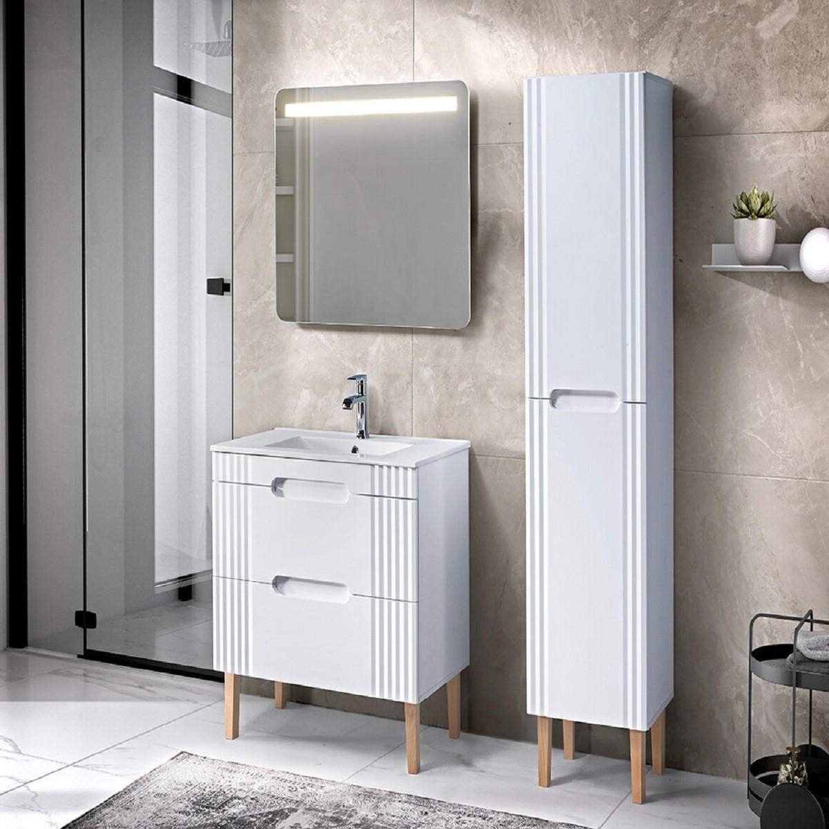 BADMÖBEL-SET 7Teile - Fiji White F BM25 in Weiß/Matt - Weiß, Holz (80/166/46cm)