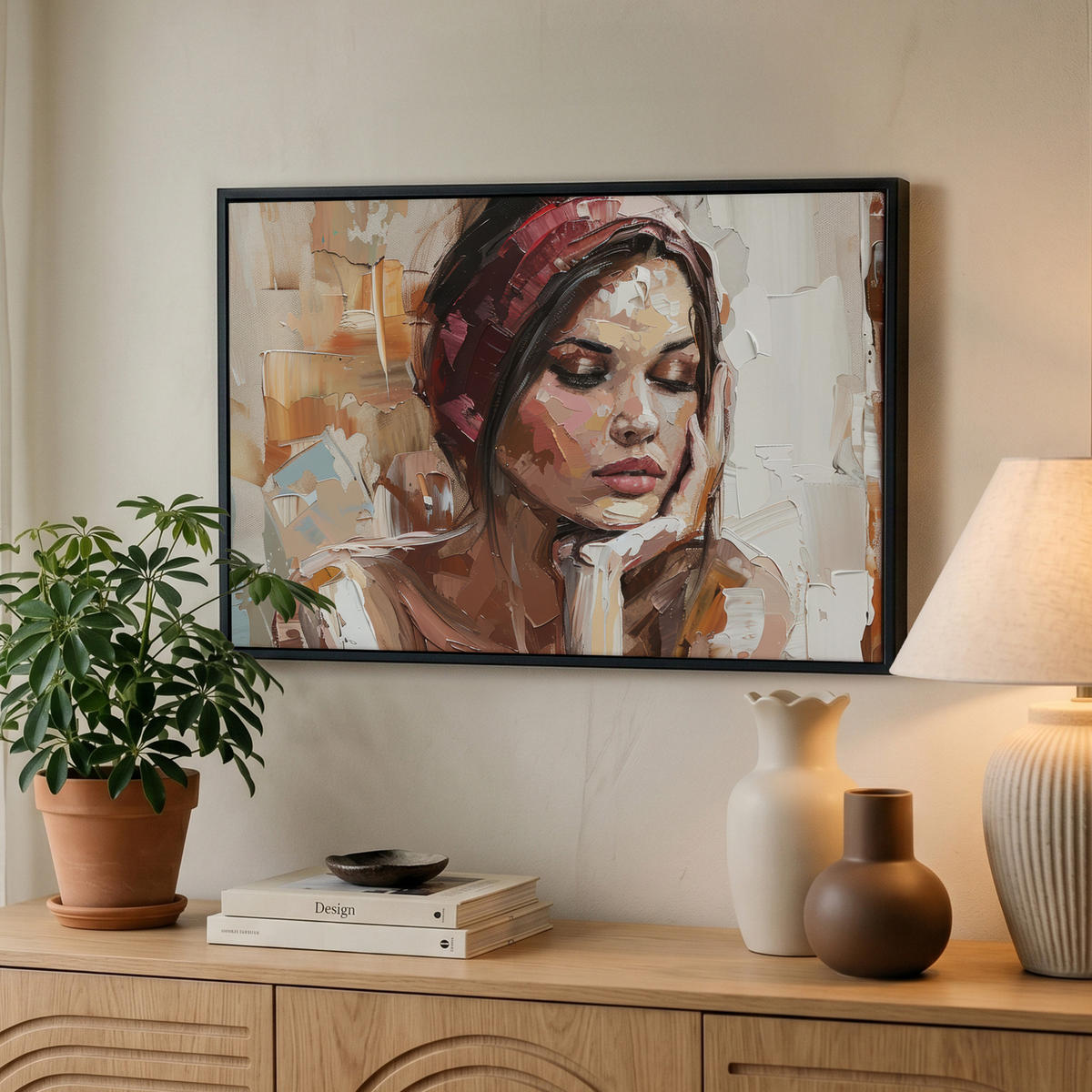 LEINWAND Bilder mit Rahmen - Frau - Lackierung - Porträt - Modern - 60x40 - Altrosa, Textil (60/40cm) - MuchoWow