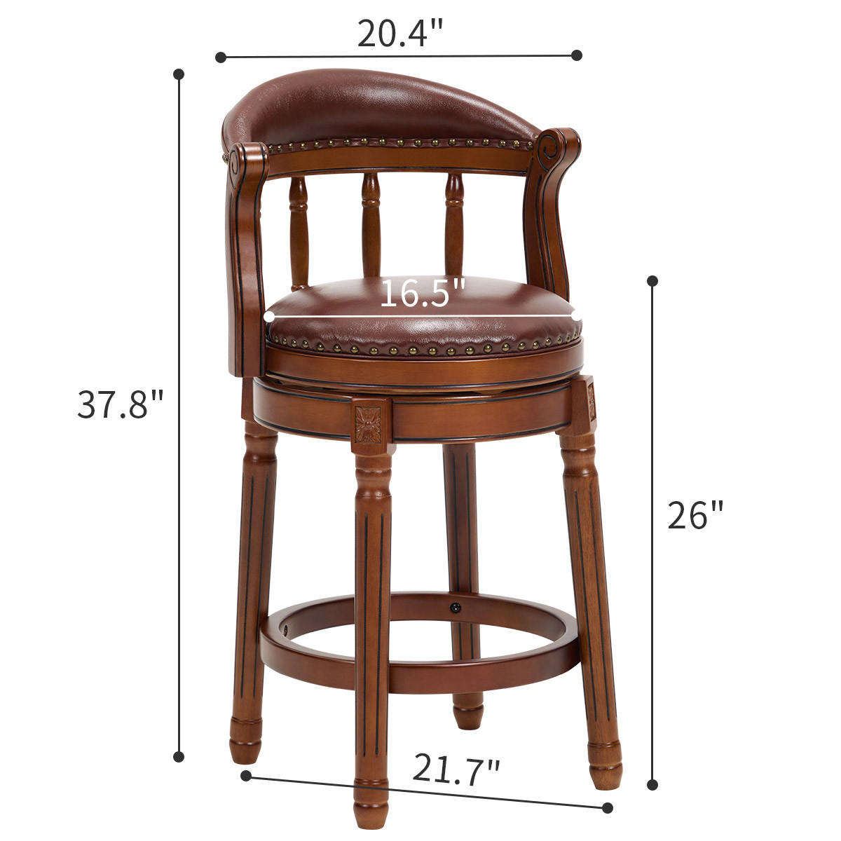 BARHOCKER 1er-Set Braun mit Echtleder und Rückenlehne - Braun, Holz (54.8/96/54.8cm) - PANGIVO