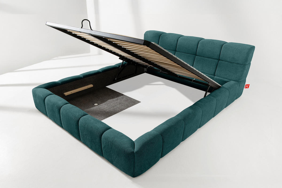 POLSTERBETT AERI 140/160/180/200 mit Rahmen und Bettkasten, blau - Blau, Holz/Holzwerkstoff (180/200cm) - KONSIMO®
