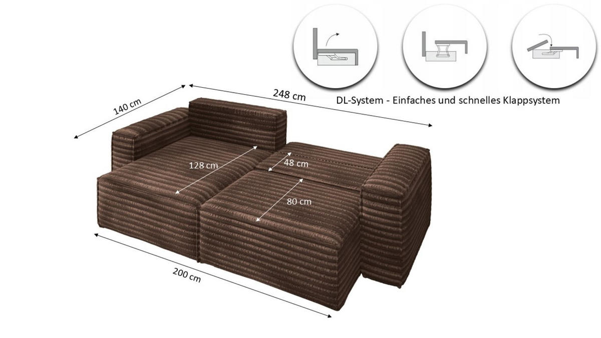 ECKSCHLAFSOFA Bohoo-Ecksofa mit Schlaffunktion stoff Velo Braun Rechts - Braun, Holz/Textil (248/140cm) - Kaiser Möbel
