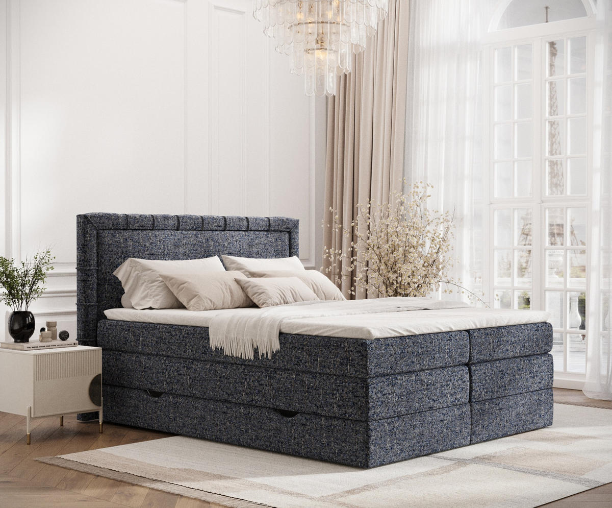 BOXSPRINGBETT Rosabel Marineblau 200/200 cm mit Matratze und Topper - Schwarz/Dunkelblau, Holz/Holzwerkstoff (200/200cm) - Maison de Reve