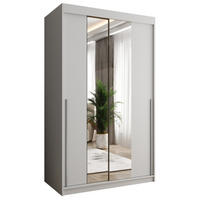 SCHIEBETÜRENSCHRANK mit Spiegel 120 cm Breite, weiß mit silbernem Griff - Silberfarben/Weiß, Holzwerkstoff (120/200/62cm) - Home Collective