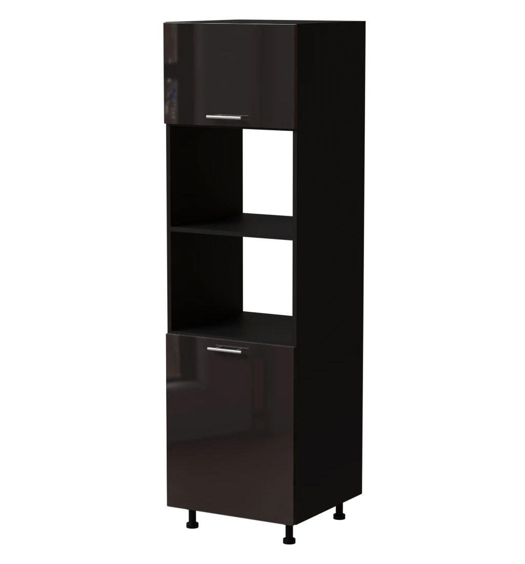 Feldmann-Wohnen Backofenumbauschrank Schwarz Hochglanz, Schwarz 60x207x59 cm