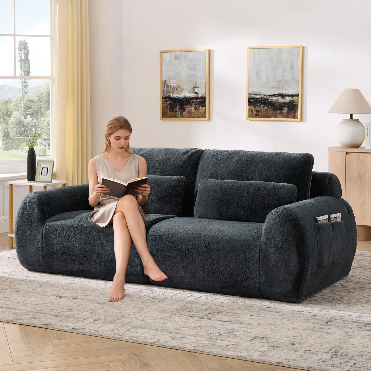 2-SITZER Sofa mit USB-Ladefunktion und Seitentasche Grau - Grau, Kunststoff (208/81/101cm) - Meubliv