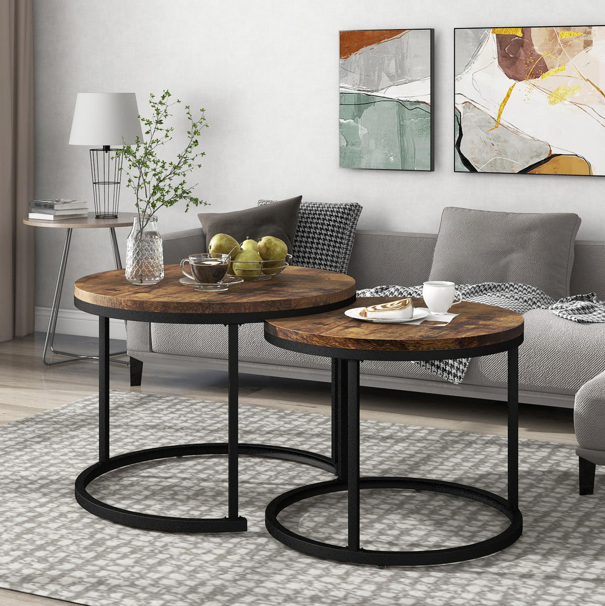 COUCHTISCH 2er-Set 70,5/50 cm & 44/45,5 cm in Braun, nestbar mit MDF-Platte - Braun, Holzwerkstoff (70.5/70.5/50cm) - Flora Grace