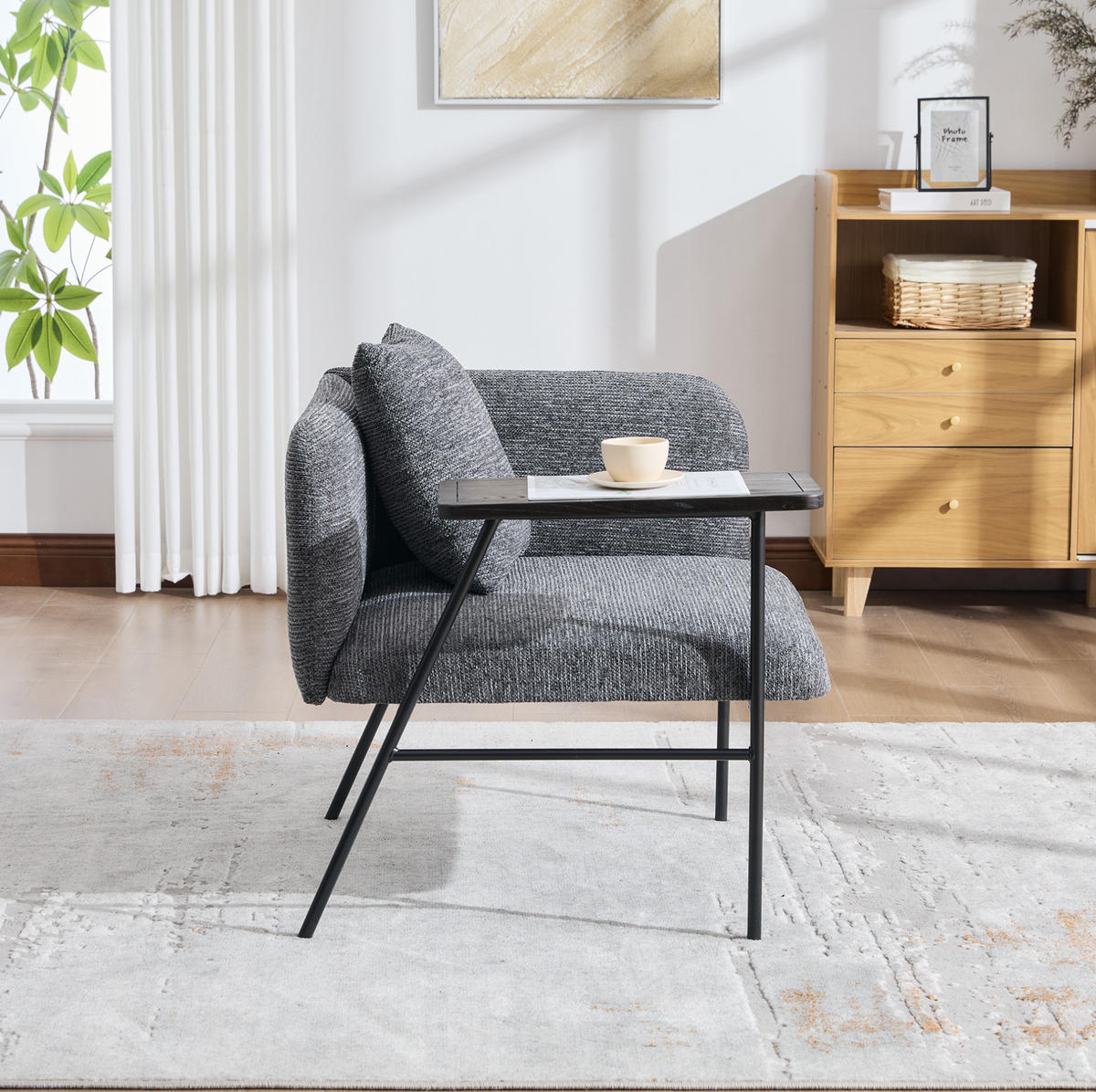 SESSEL 86/72/71 cm in Dunkelgrau mit Beistelltisch und Seitentaschen - Dunkelgrau, Textil (86/71/72cm) - BEAOK
