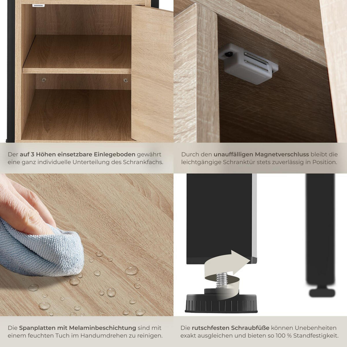 NACHTSCHRANK Blackburn,40 x 42 x 60,5 cm,Industrial Holz hell, Eiche Sonoma - Naturfarben, Holzwerkstoff (40/60.5/42cm) - tectake