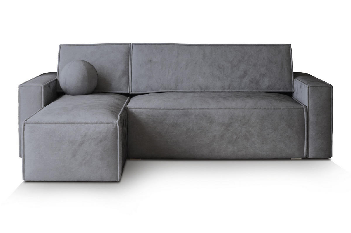 ECKSOFA RAVELO M Grau Velours-Stoff mit Schlaffunktion - Grau, Holz (240/140cm) - MASSENO