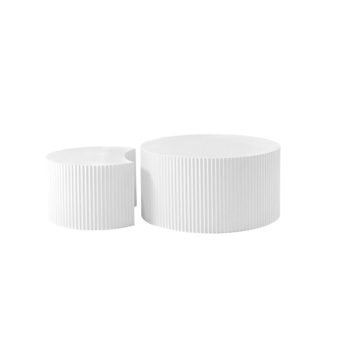 COUCHTISCH-SET 80/80/40 cm stapelbar, platzsparendes Nesting-Design mit Wellenkante, Weiß - Weiß, Holzwerkstoff (80/80/40cm) - Redom
