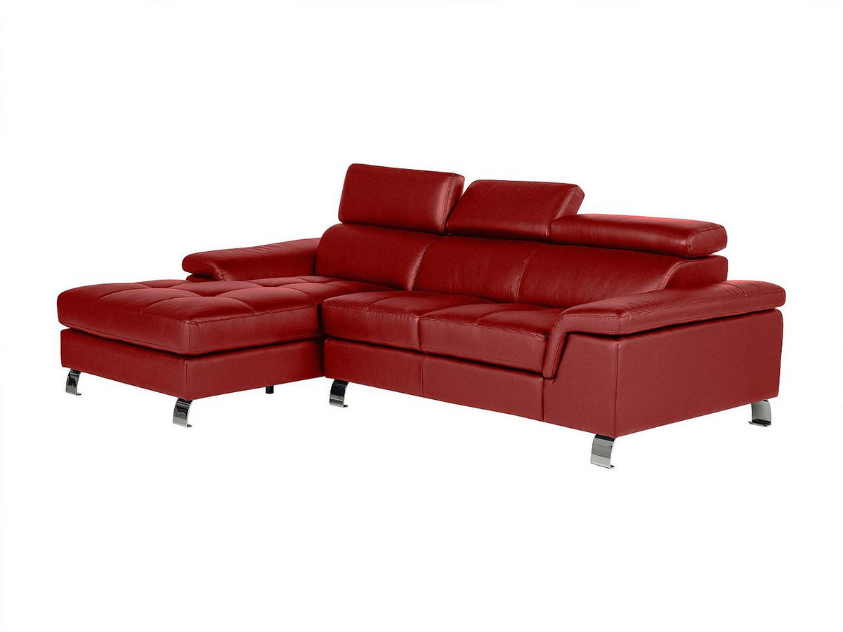 SOFA - 4 Personen - leder - rot Mishima - Rot, Leder/Metall (260/79/167cm) - Vente-Unique