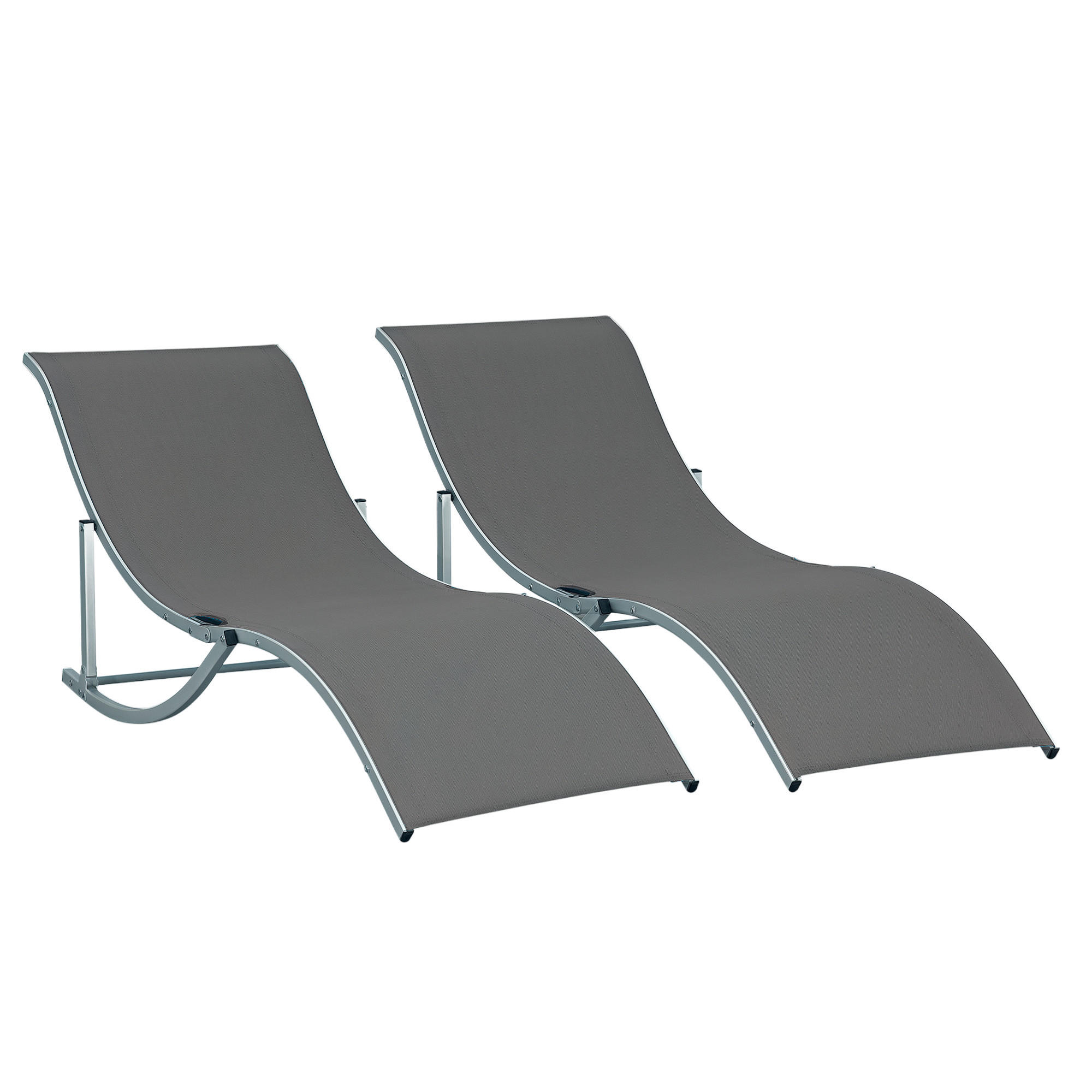 SONNENLIEGE DE-07654 2er-Set, S-Form, klappbar, Aluminium Dunkelgrau - Dunkelgrau, Metall (61/63/165cm) - ComfortXL