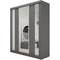 SCHWEBETÜRENSCHRANK Gabo 180 cm mit Spiegel, 3-türig, grau - Grau, Kunststoff (180/216/61cm) - Margaret Hadas24