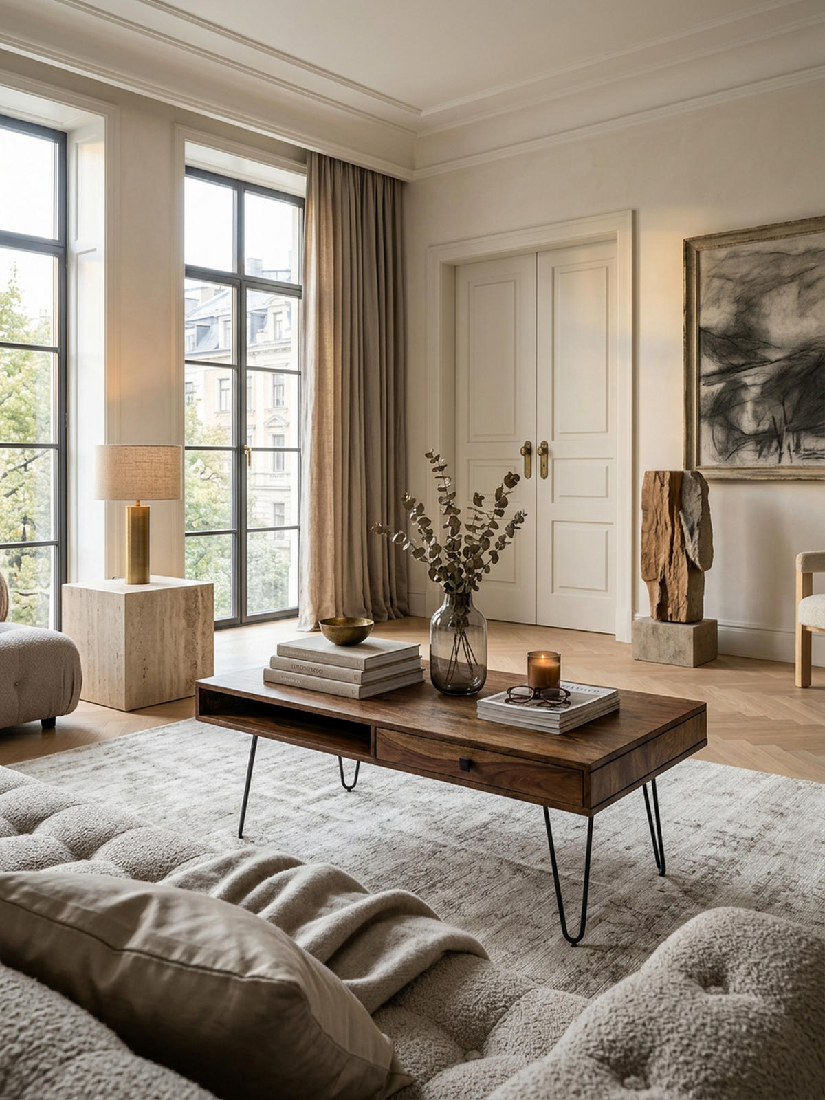 COUCHTISCH BALU mit Schubfächern aus Massivholz und Metallfüßen, leichter Aufbau, Braun 110x60x40 cm - Schwarz/Braun, Holz/Metall (60/110/40cm) - KADIMA DESIGN