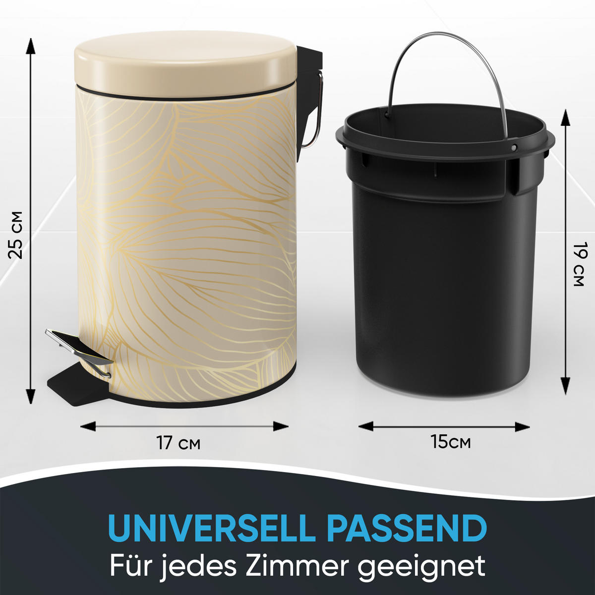 KOSMETIKEIMER Hosta - Beige/Goldfarben, Kunststoff/Metall (17/25/25cm) - Sanilo