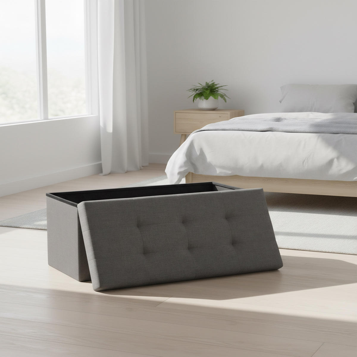 SITZBANK - Anthrazit, Holzwerkstoff/Textil (76/38/38cm) - Relaxdays