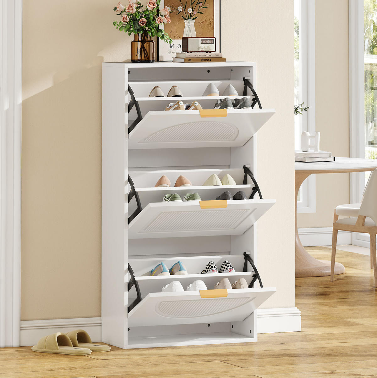 SCHUHSCHRANK aus MDF & Spanplatte 60x24x114cm in Weiß mit 3 Klappen - Weiß, Holzwerkstoff (60/114/24cm) - Modfu