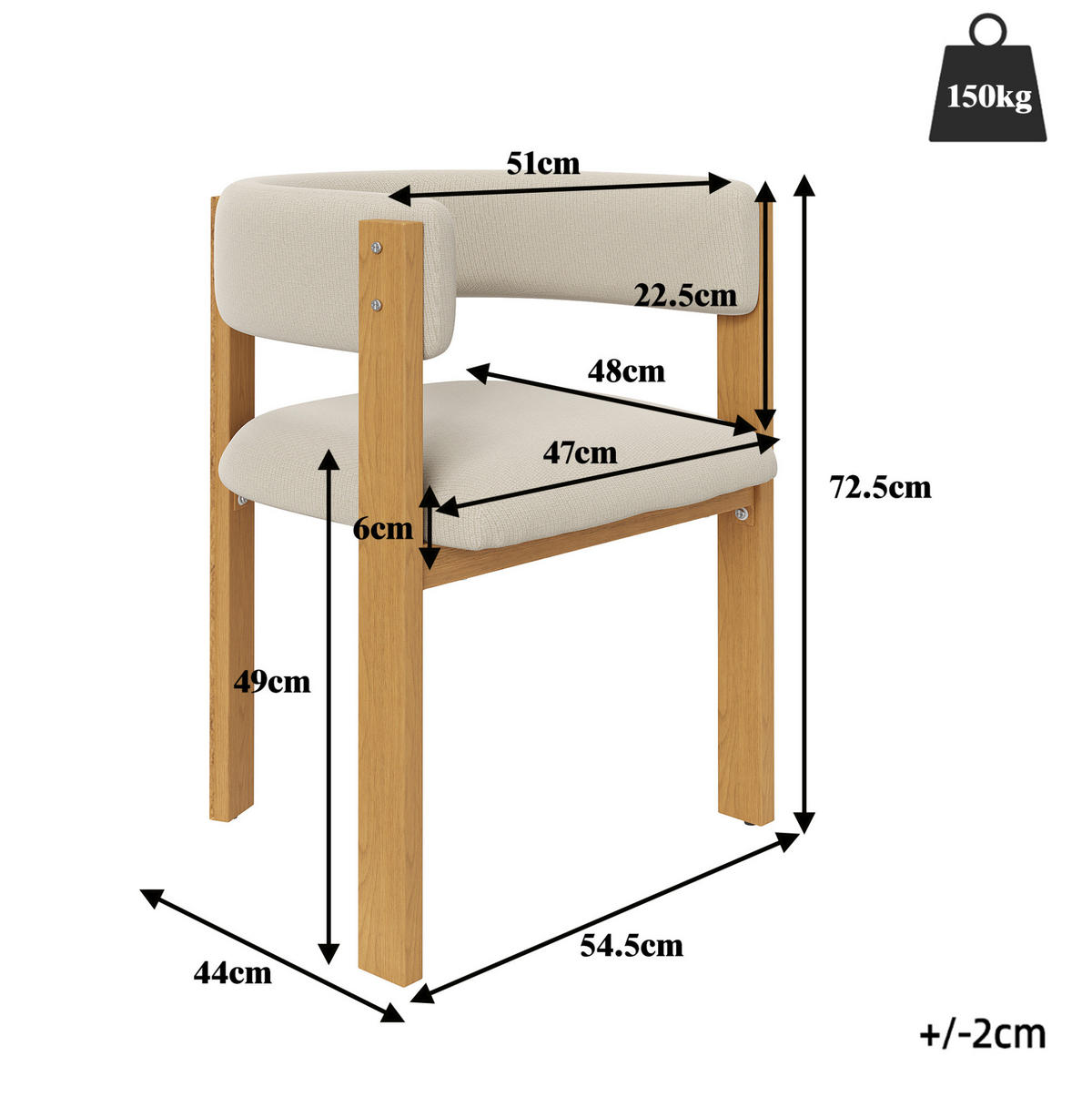ESSZIMMERSTUHL ergonomisch 47 x 48 x 72,5 cm Beige 2er-Set - Beige, Metall (44/72.5/54.5cm) - Meubliv