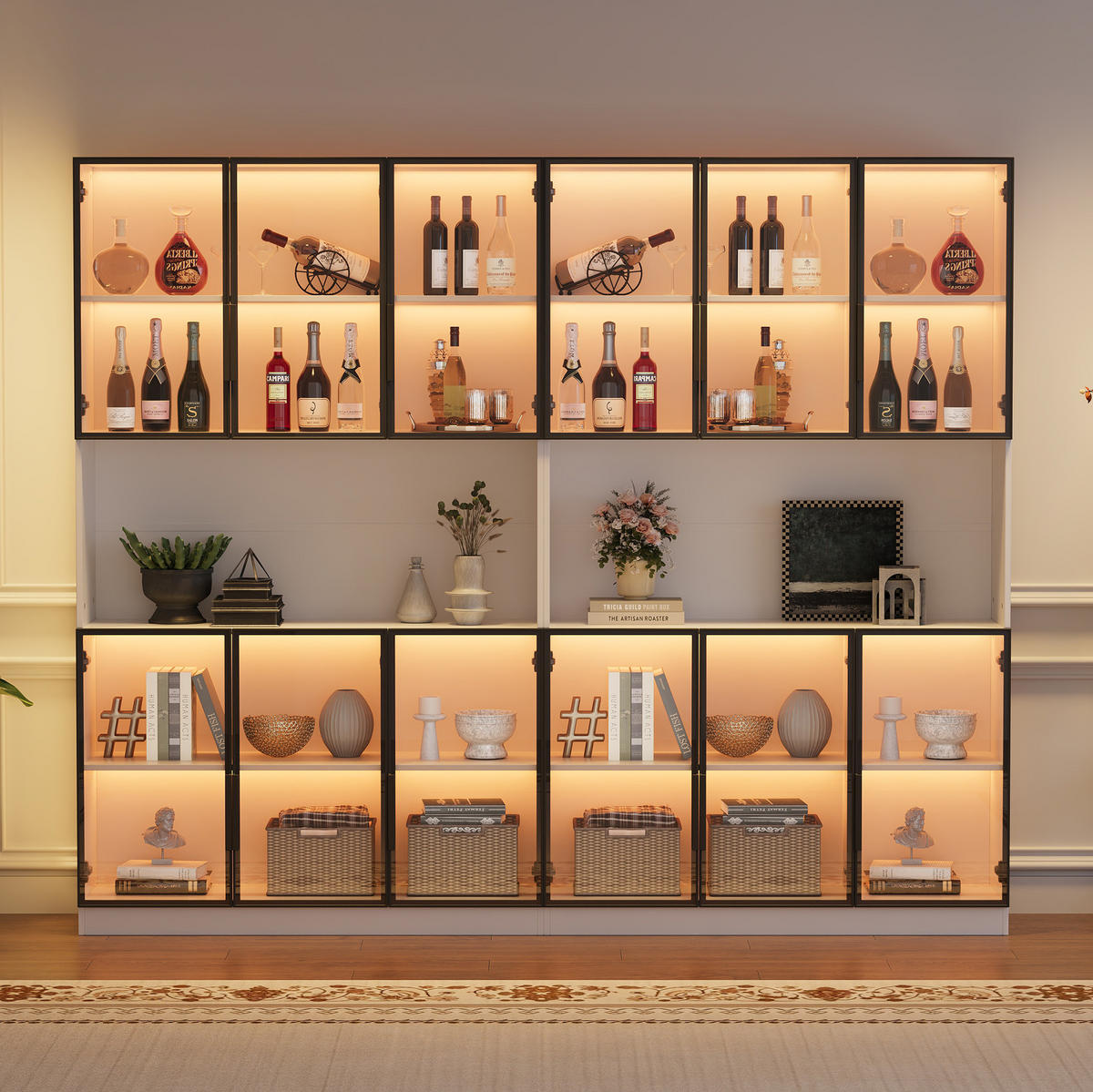 VITRINA 240/34/200 cm bijela od MDF-a i stakla s LED rasvjetom i 12 vrata - bijela, drvni materijal (240/200/34cm) - OKWISH
