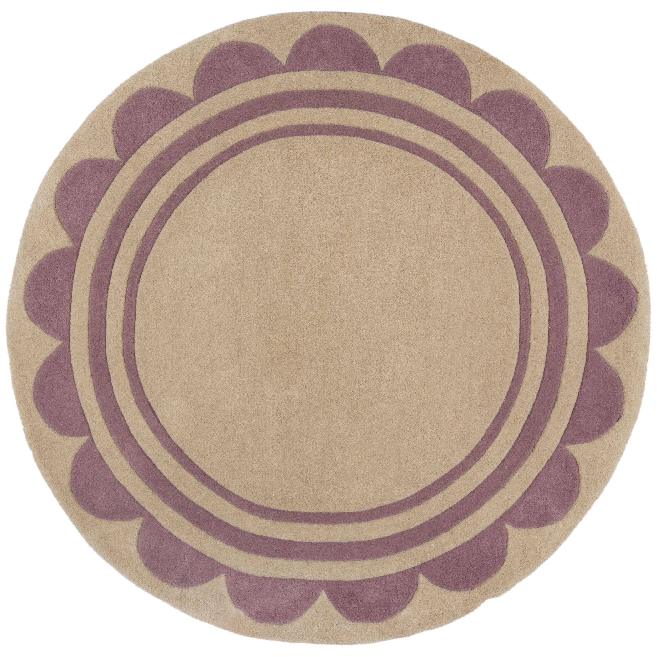 WOLLTEPPICH Grafisches Muster, Rahmen, Wohnzimmer schmutzabweisend Lila-Beige Rund 120x120 - Lila, Textil (120/120cm) - KADIMA DESIGN