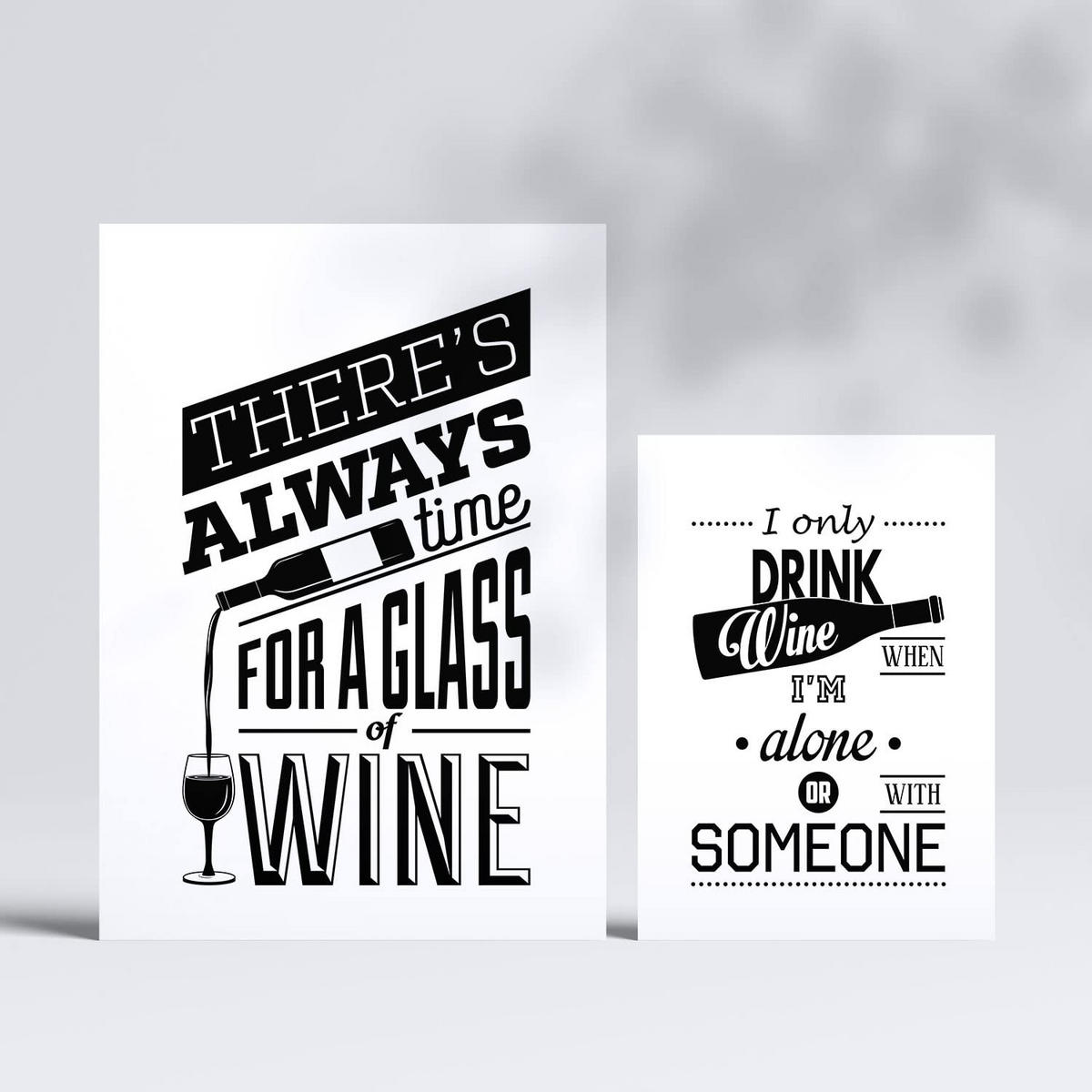 POSTER Set Mit 6 Wein 2 Kaffee & Getränken Im Werbetafel Illustrationen A3 & A4 Rahmenlos - Klar, Papier (29/3cm) - Nacnic