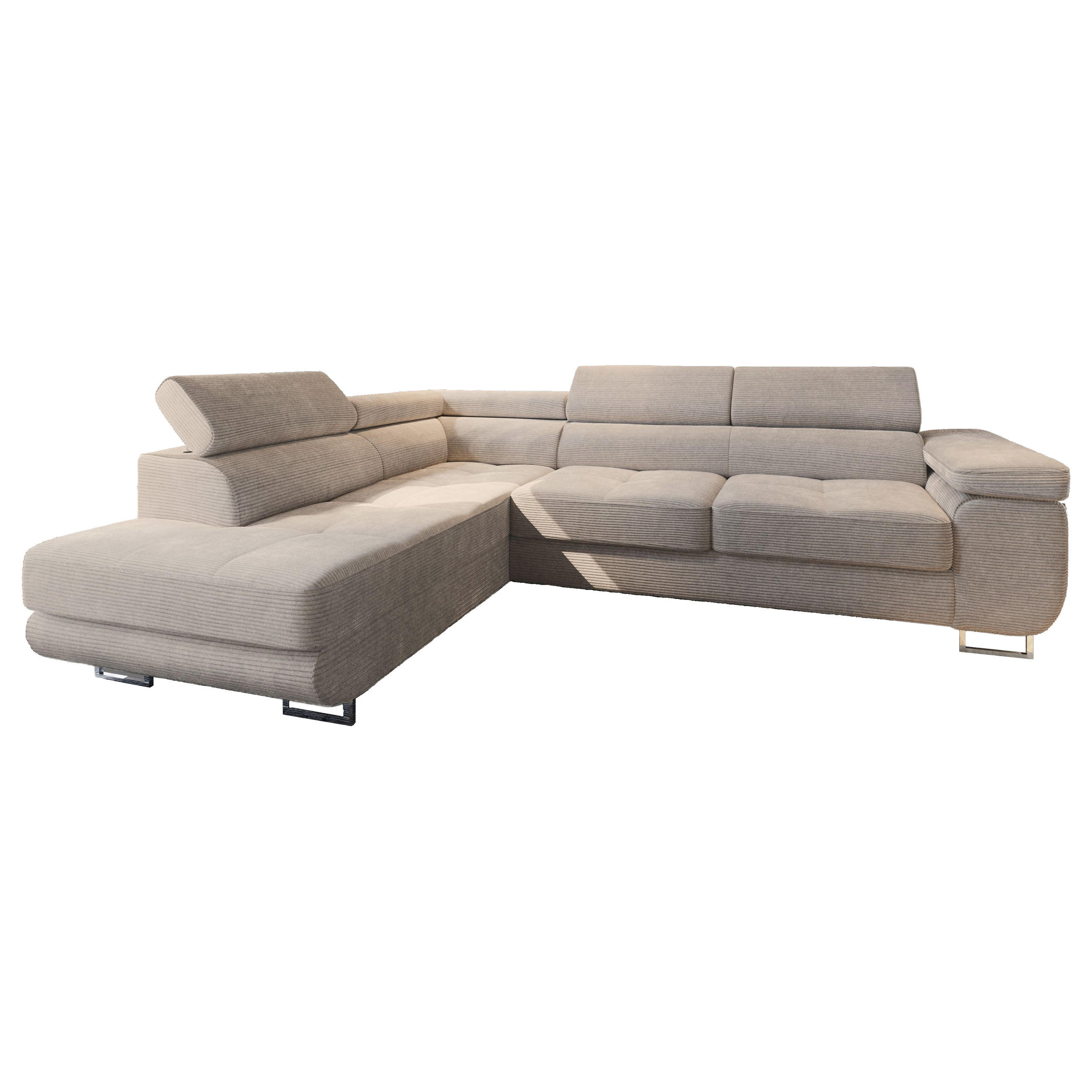 ECKSOFA APIRO L-S Beige Kordstoff mit Schlaffunktion - Beige/Silberfarben, Holz/Textil (276/202cm) - MASSENO