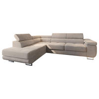 ECKSOFA APIRO L-S Beige Kordstoff mit Schlaffunktion - Beige/Silberfarben, Holz/Textil (276/202cm) - MASSENO