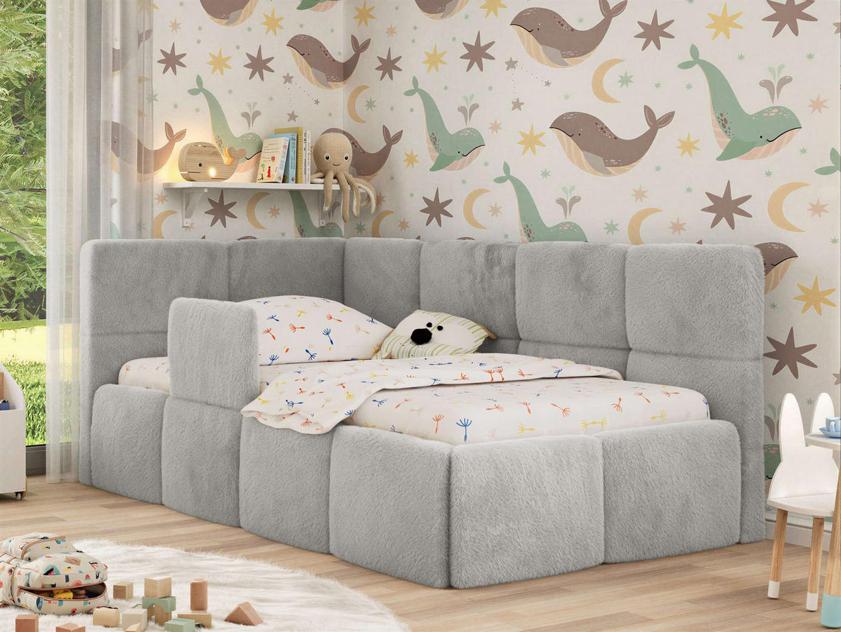 DĚTSKÁ POSTEL ARVO ALTA 90/200 - Světle šedá Plyš - Vlevo - světle šedá, textil (90/200cm) - MKS