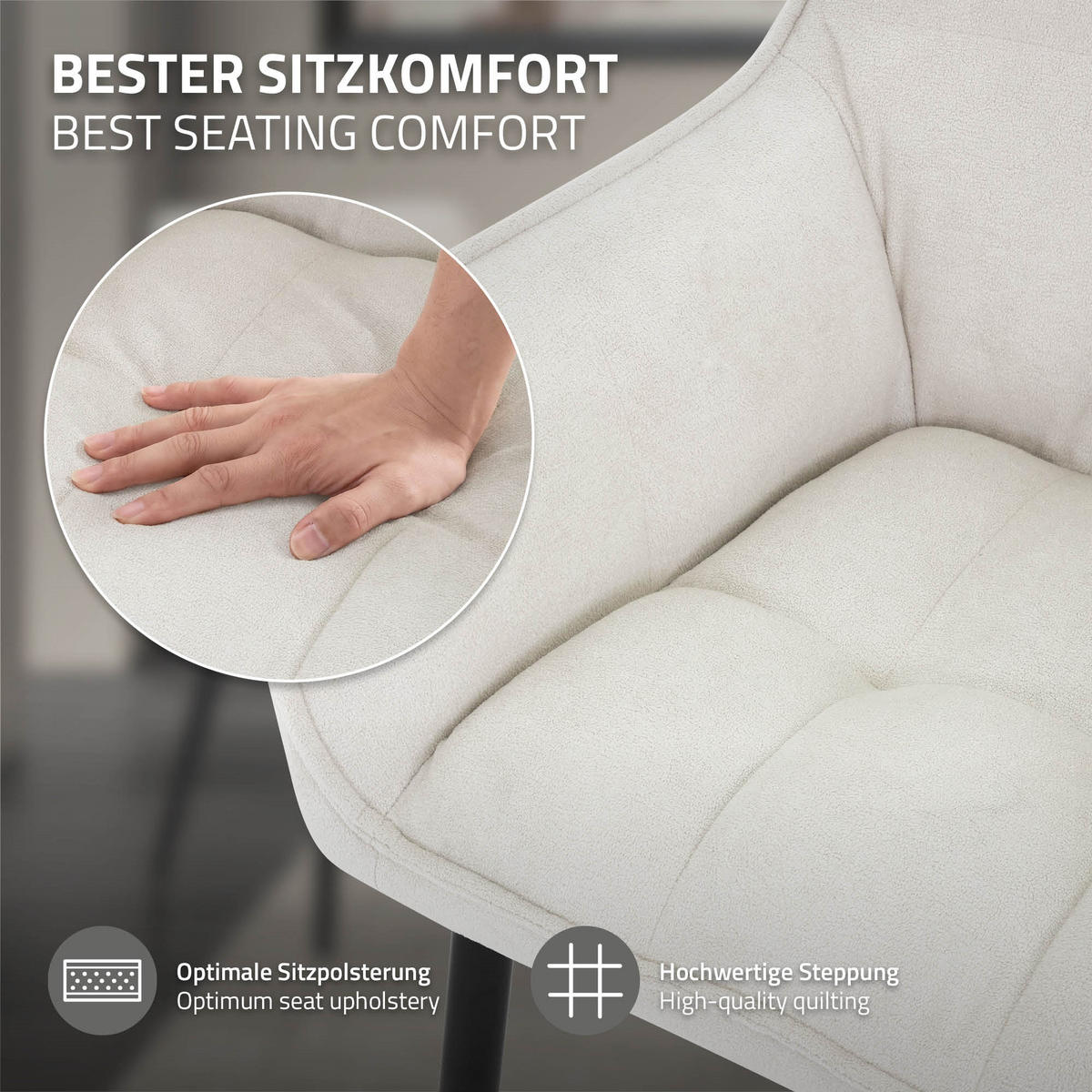 JÍDELNÍŽIDLA, SADA 4 KS, krémová froté látka - černá/krémová, kov/textil (63/90/57cm) - ML-DESIGN