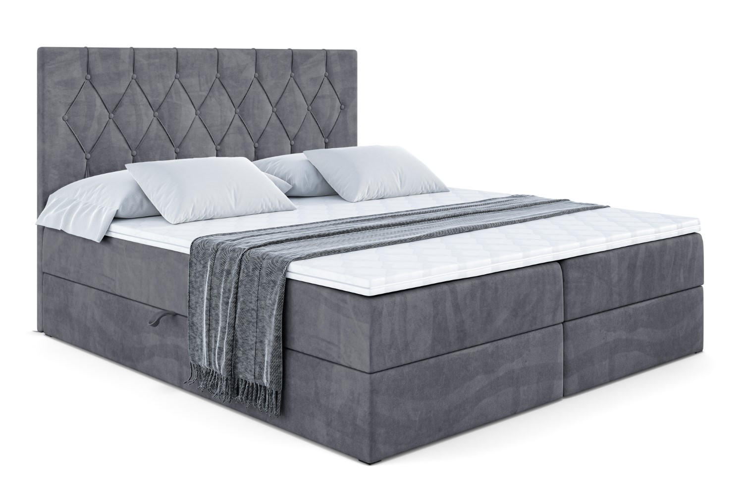 BOXBETT mit H4-Matratze und Lattenrost - VELANTO-BZ - 180x200 Schwarz Hochglanz - Dunkelgrau, Holzwerkstoff (180/200cm) - ALTDECOR