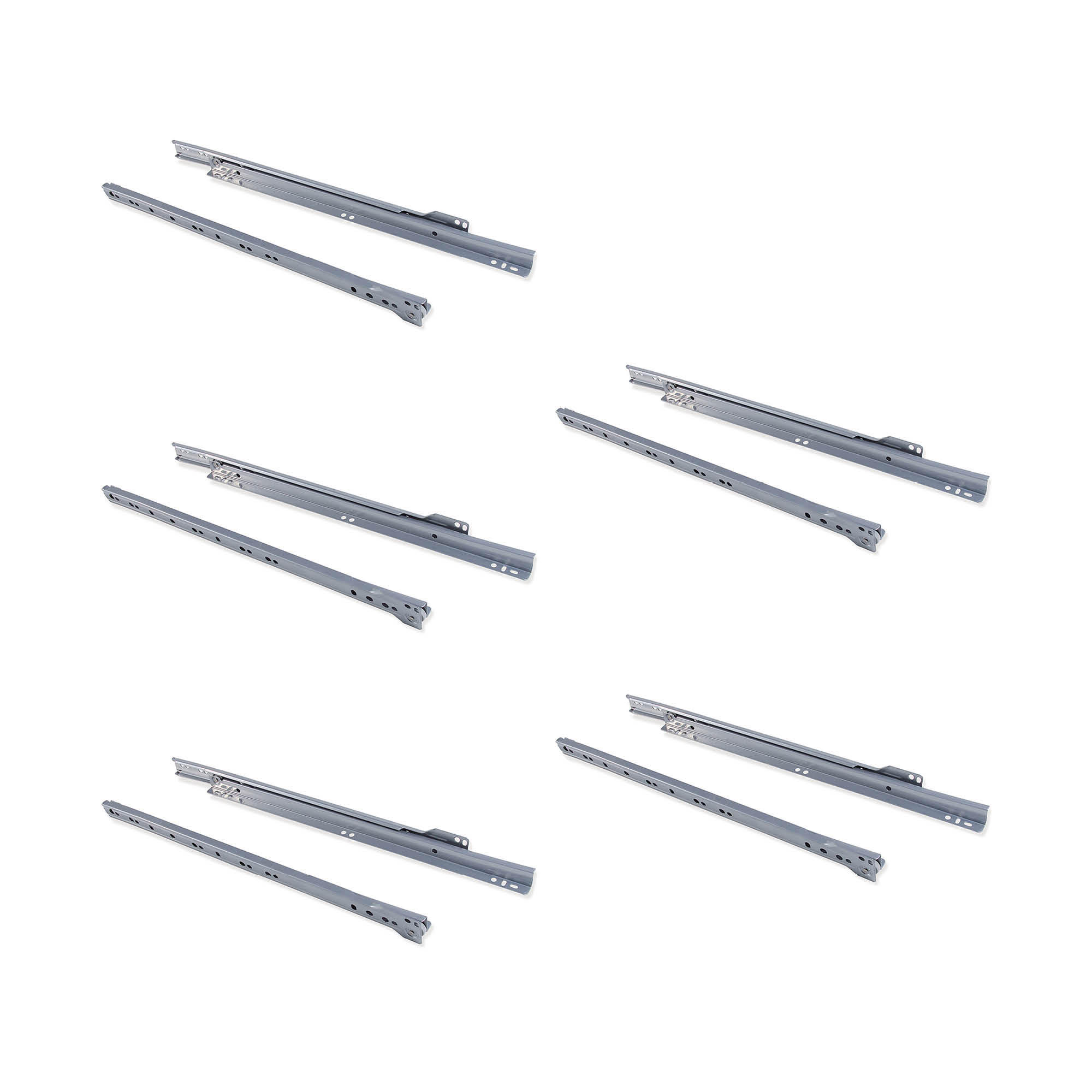 SCHUBLADENFÜHRUNGEN T30, Drop Locking, Länge 550mm, TeilVollauszug, Stahl, Metallic Grau 5er-set - Silberfarben, Metall (16/4/57cm) - EMUCA