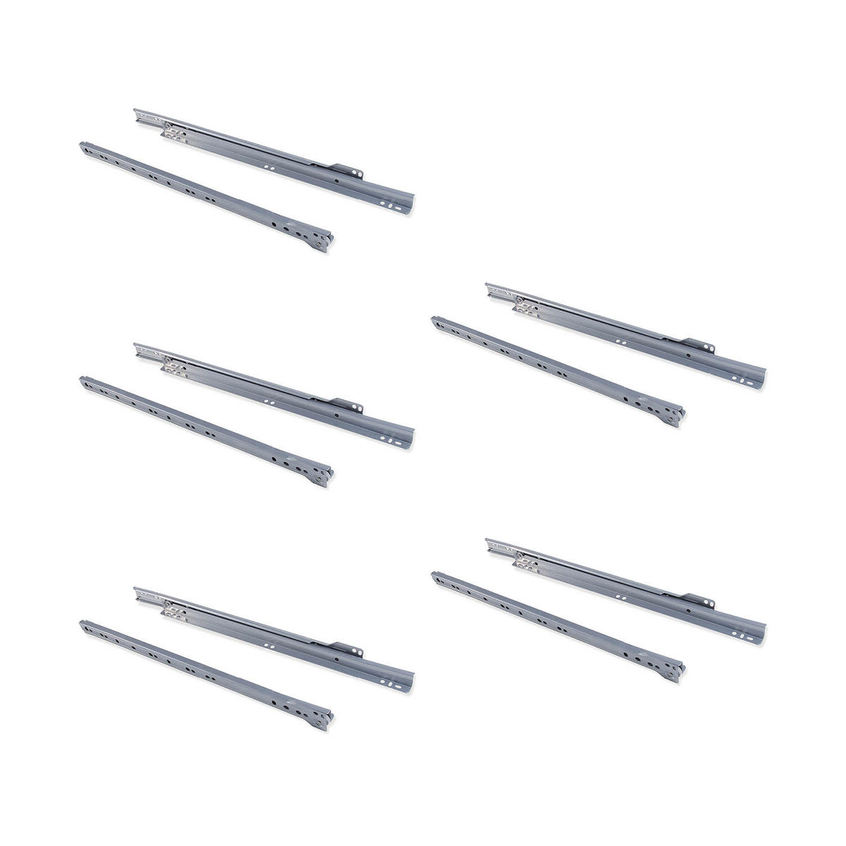 SCHUBLADENFÜHRUNGEN T30, Drop Lock, Länge 450mm, TeilVollauszug, Stahl, Metallic Grau 5er-set - Silberfarben, Metall (16/4/47cm) - EMUCA