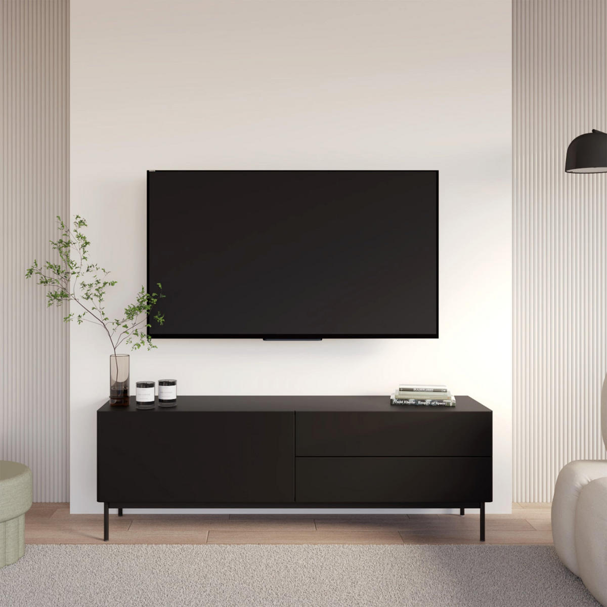 TV-STOLEK Olio Černá 160 cm - černá, kov/kompozitní dřevo (160/52/38.6cm) - Selsey