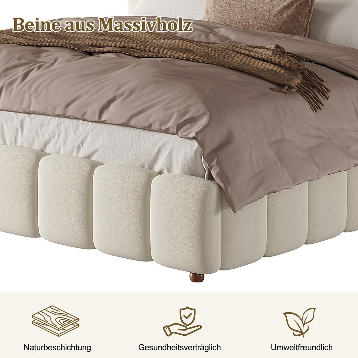 POLSTERBETT aus Samt 160x200 cm Beige mit Lattenrost, Bettkasten und gepolstertem Kopfteil - Beige, Textil (160/200cm) - Modfu