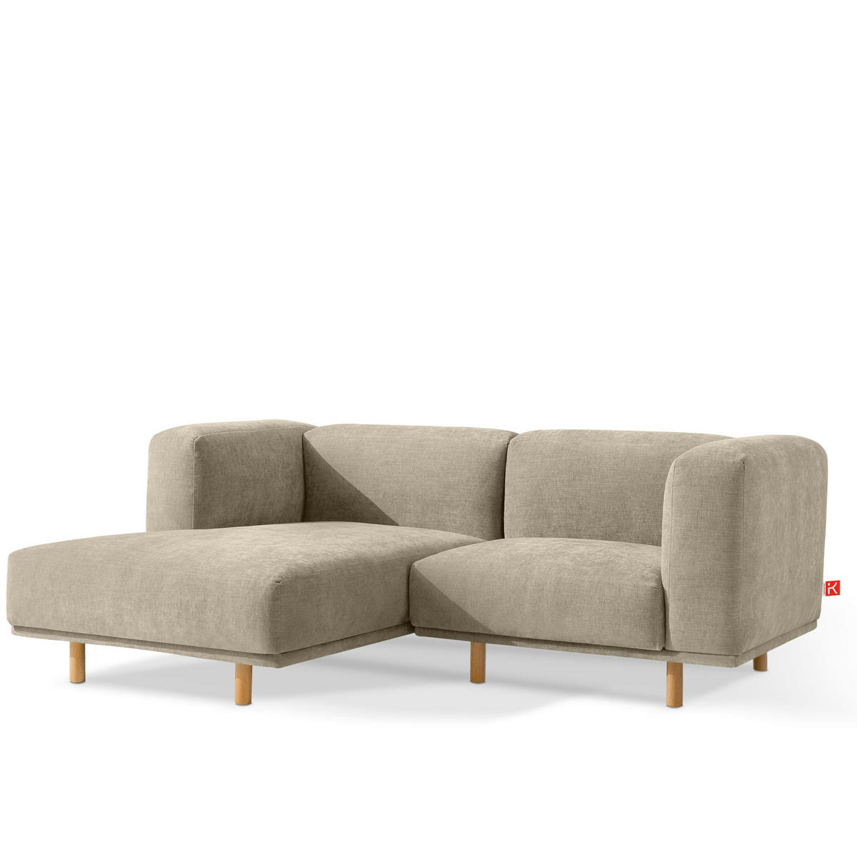 ECKSOFA-LINKS FOSERO, Chenille-Stoff - Beige/Buchefarben, Holz/Holzwerkstoff (204/155cm) - KONSIMO®