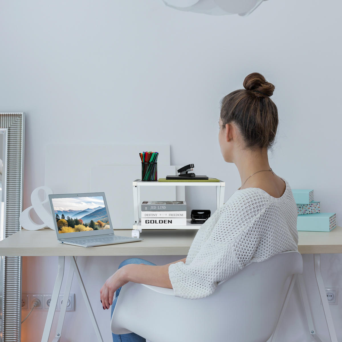 DRUCKERSTÄNDER - Weiß, Holzwerkstoff/Kunststoff (28.5/44/28cm) - Relaxdays