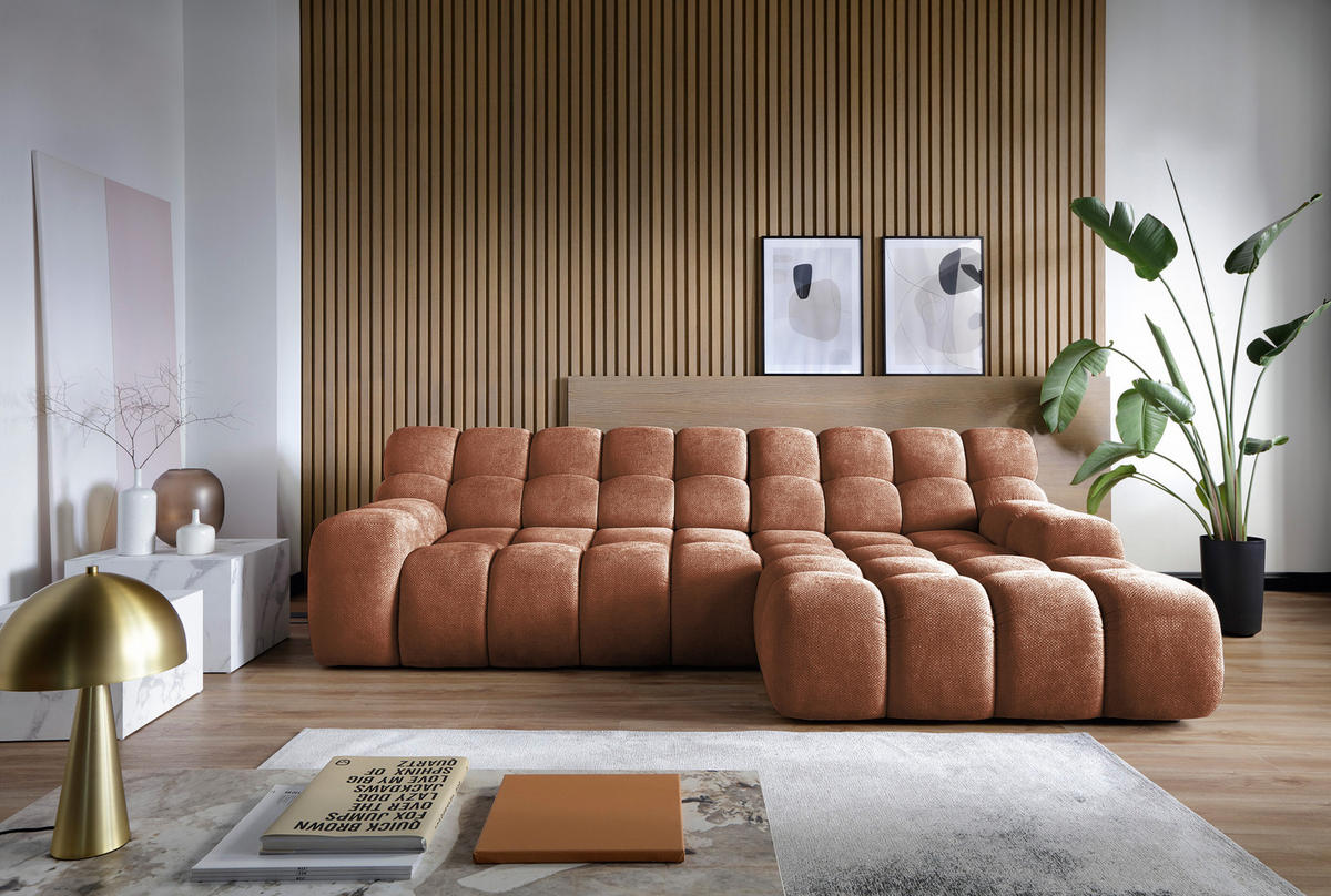 ECKSOFA CAMPILE mit elektrisch verschiebbarem Sitz, Orange, Rechts - Bronzefarben, Holz/Textil (288/119cm) - DomoHome