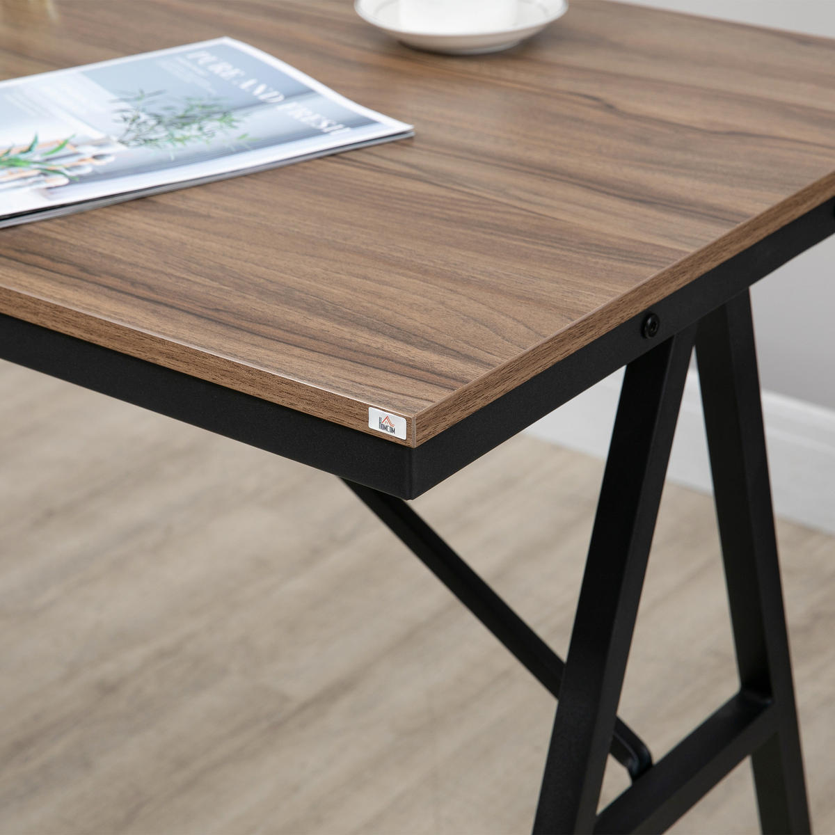 BARTISCH mit Barhocker Set, 5-teilig Essgruppe, Küchentisch, Bartisch Set, Grau - Hellbraun, Textil (60/91/120cm) - HOMCOM