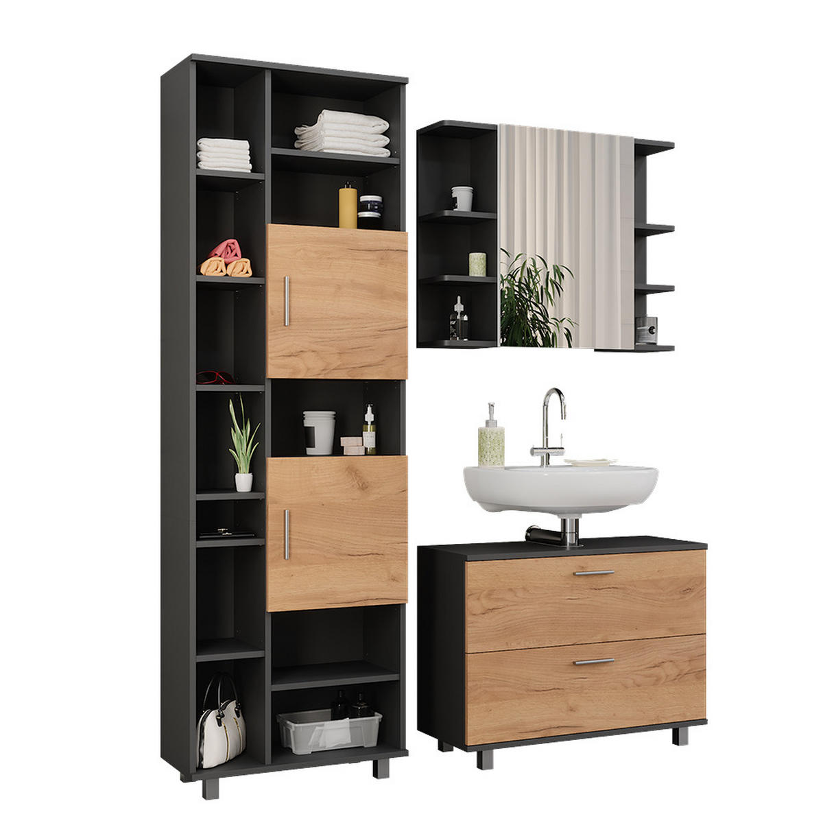 KOUPELNOVÝ NÁBYTEK Ilias Zlatý dub power/antracit - medově dubová/antracitová, kompozitní dřevo (80.2/60.8/33cm) - Vicco