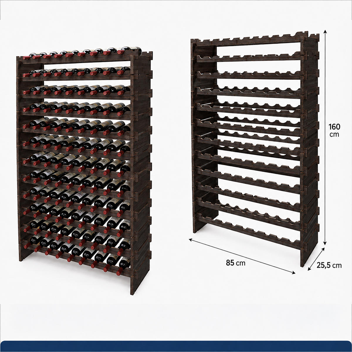 RAFT PENTRU VIN Maro închis bambus suprapozabil 108 sticle - maro, lemn (85/159/25.5cm) - Relaxdays