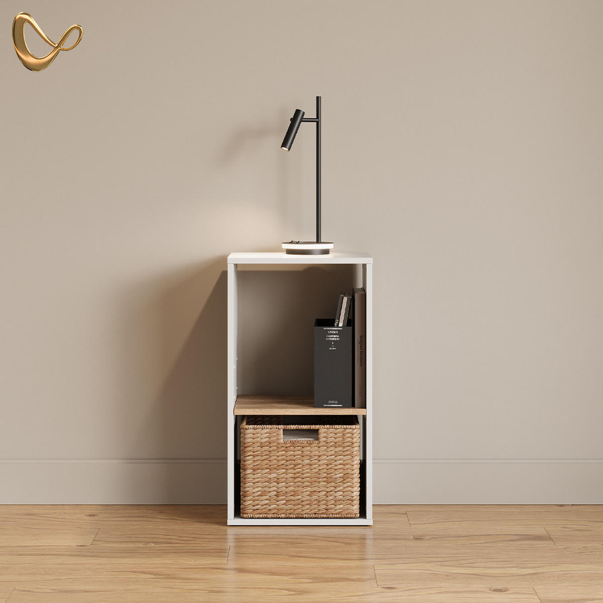 BÜCHERREGAL Lorena Weiß/Goldkraft Eiche mit 2 Fächern - Weiß, Holzwerkstoff (40/74/30cm) - Livinity®