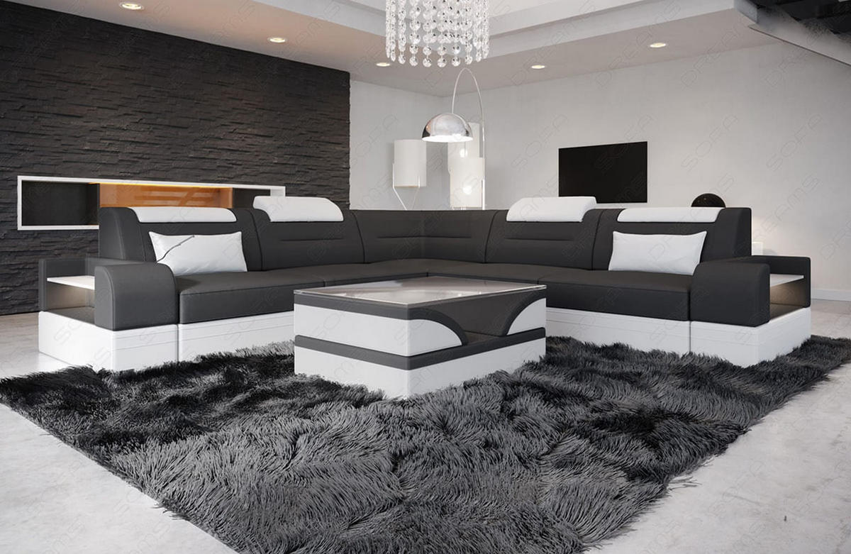 COUCH Trivento L-Form Dunkelgrau Weiß Mikrofaserstoff - Dunkelgrau, Kunststoff (274/274cm)