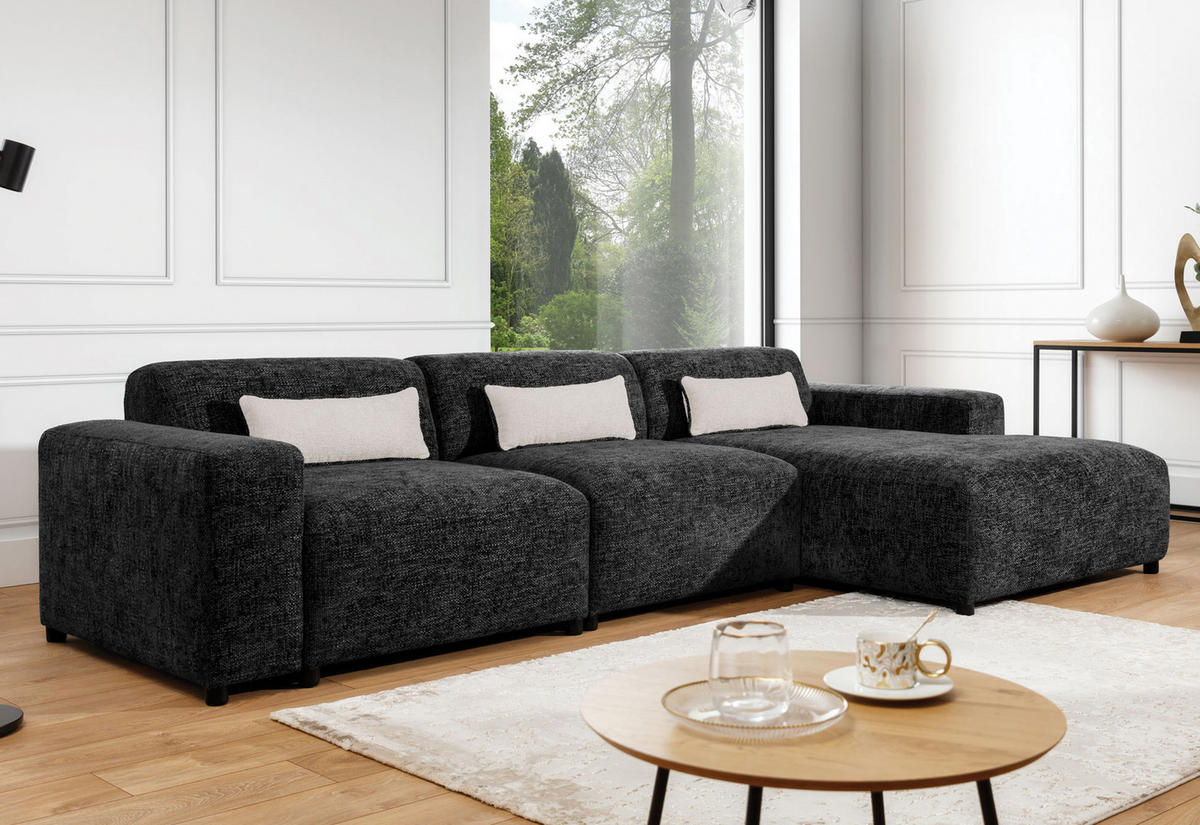 ECKSOFA L Form Jughlio Schwarz 331/165/75 cm Rechts mit Schlaffunktion - Schwarz, Kunststoff/Textil (331/165cm) - AX Living