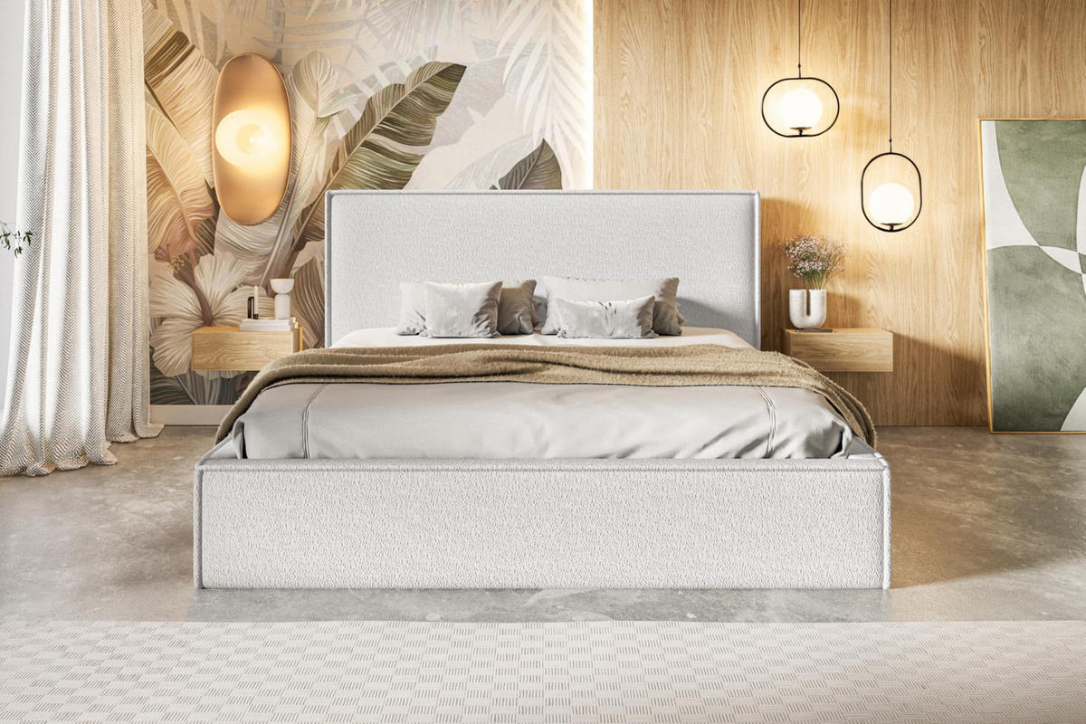 BETT 90x200 - Polsterbett mit Bettkasten und Metallrahmen - Modern Betten - Kuscheliger Catch-Me-Stoff - Kollektion Milano - Weiß - Weiß, Holz/Textil (90/200cm) - Alpi-Möbel