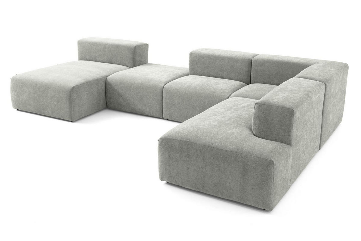5-SITZER modulares Wohnlandschaft U XXL HEAVEN SET 6 Rechts, Breite 375 cm Webstoff Grau - Schwarz/Grau, Holz/Kunststoff (245/73/375cm) - Muffo