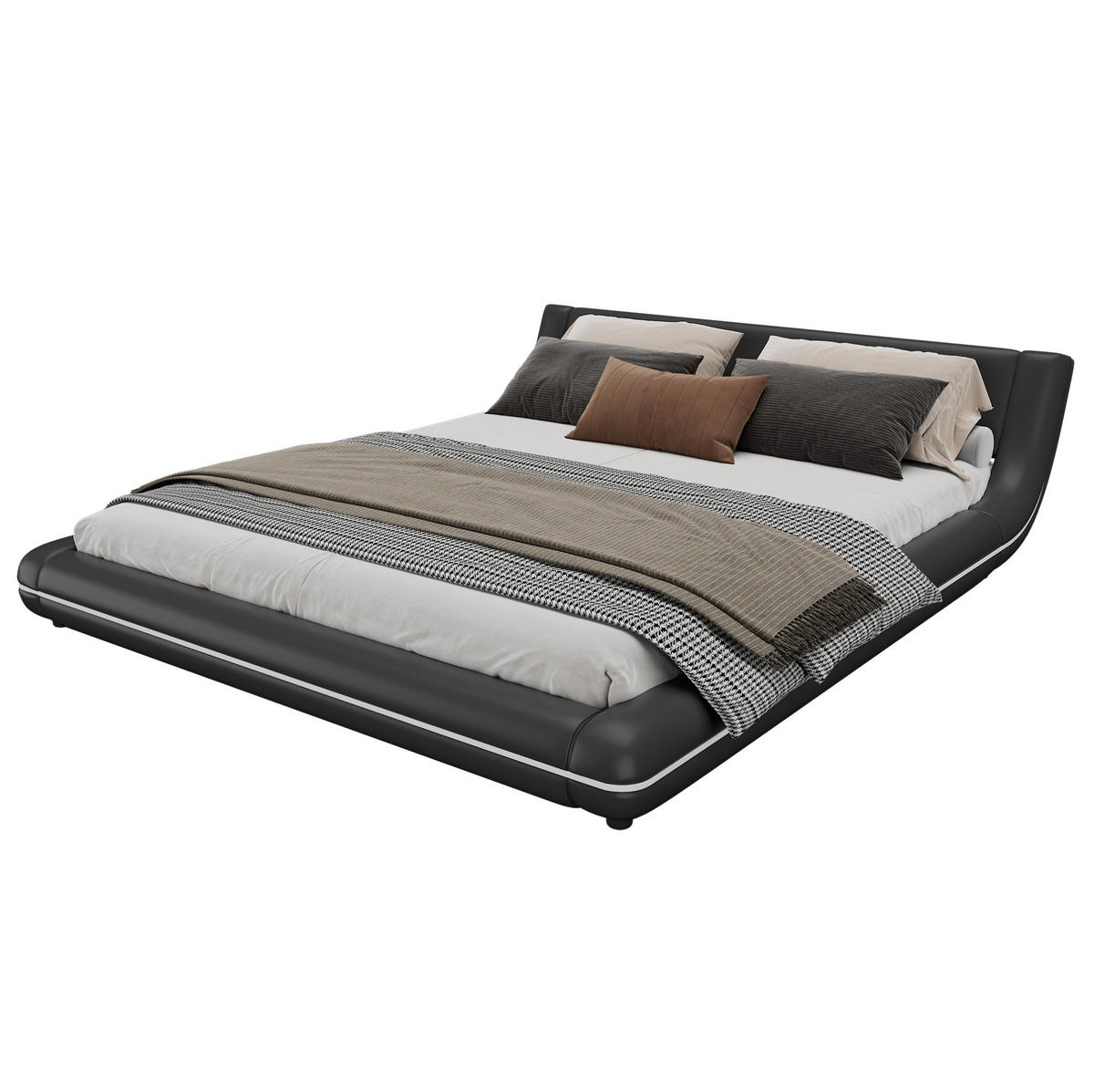 BETT 160/200 cm aus PU in Schwarz – inkl. Lattenrost und LED-Beleuchtung - Schwarz, Kunststoff (160/200cm) - BEAOK
