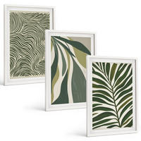 BILDER SET 3er Set - 40x60 cm Weißer Rahmen - Blätter mit wellenförmigen grünen Linien - Weiß, Kunststoff (40/60cm) - TULUP